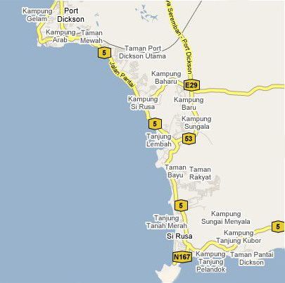 Map of Port Dickson and nearby areas Map of Port Dickson and nearby areas