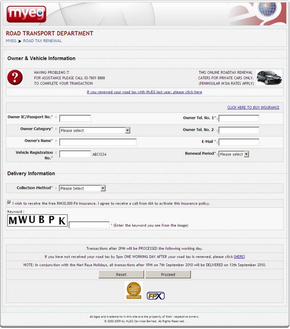 Renew road tax online