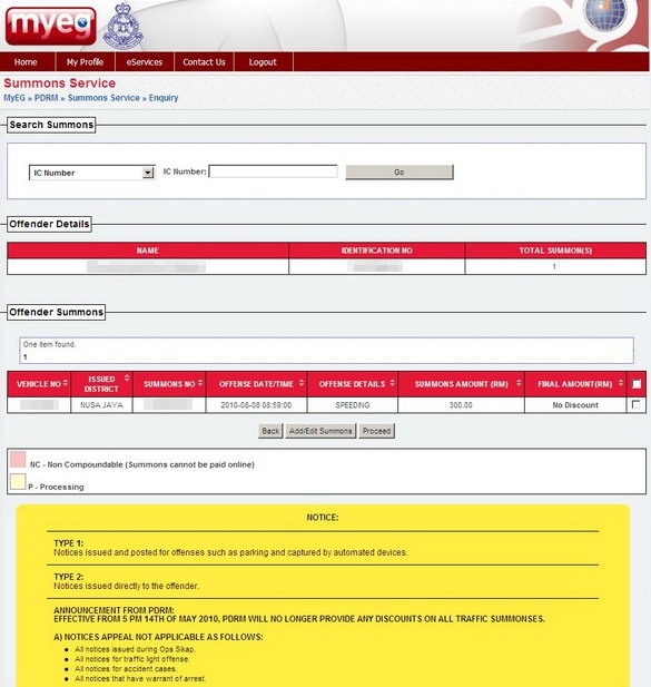 Myeg Eservices Check Polis Diraja Malaysia Pdrm Summons Online Malaysia Central Id