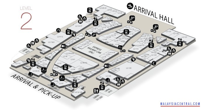 Gateway@KLIA2 floor map and tenant list - Level 2 (Arrival & Pick Up Area)