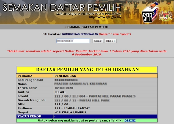 Semak Status Pengundi dan Maklumat - Suruhanjaya Pilihan Raya Malaysia