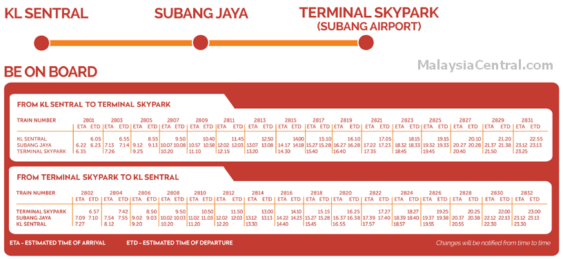 KTM Skypark Link Timetable Schedule